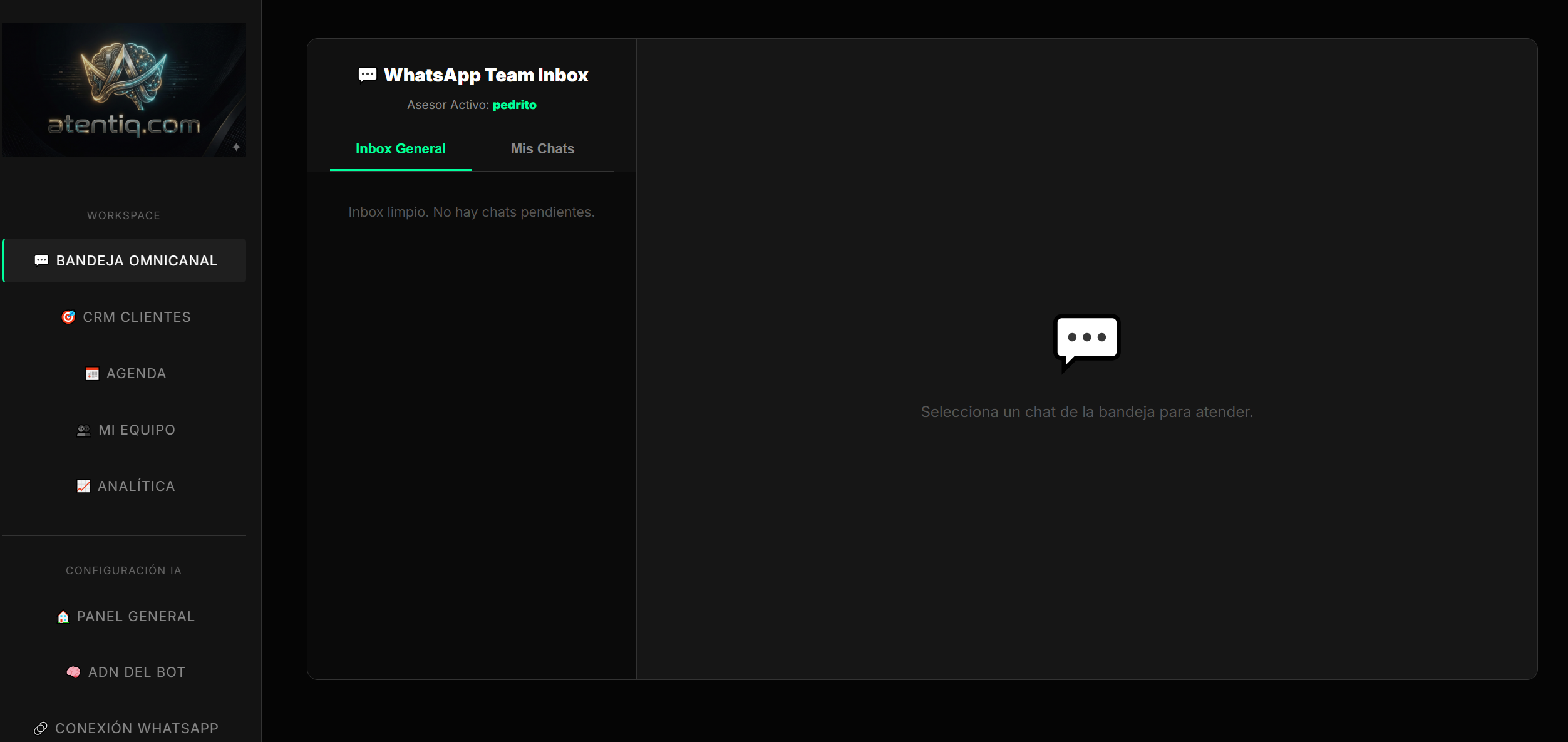 Pantalla de software ATENTIQ
